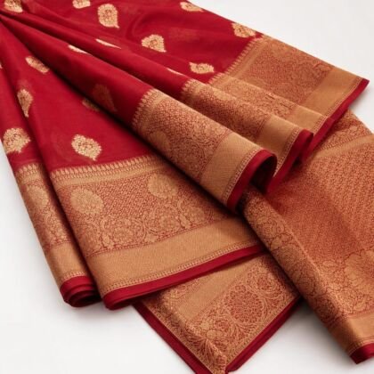 KashiFab Banarasi bridal silk saree online - red and gold zari from Varanasi