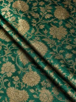 KashiFab Banarasi brocade fabric online — emerald gold floral weave