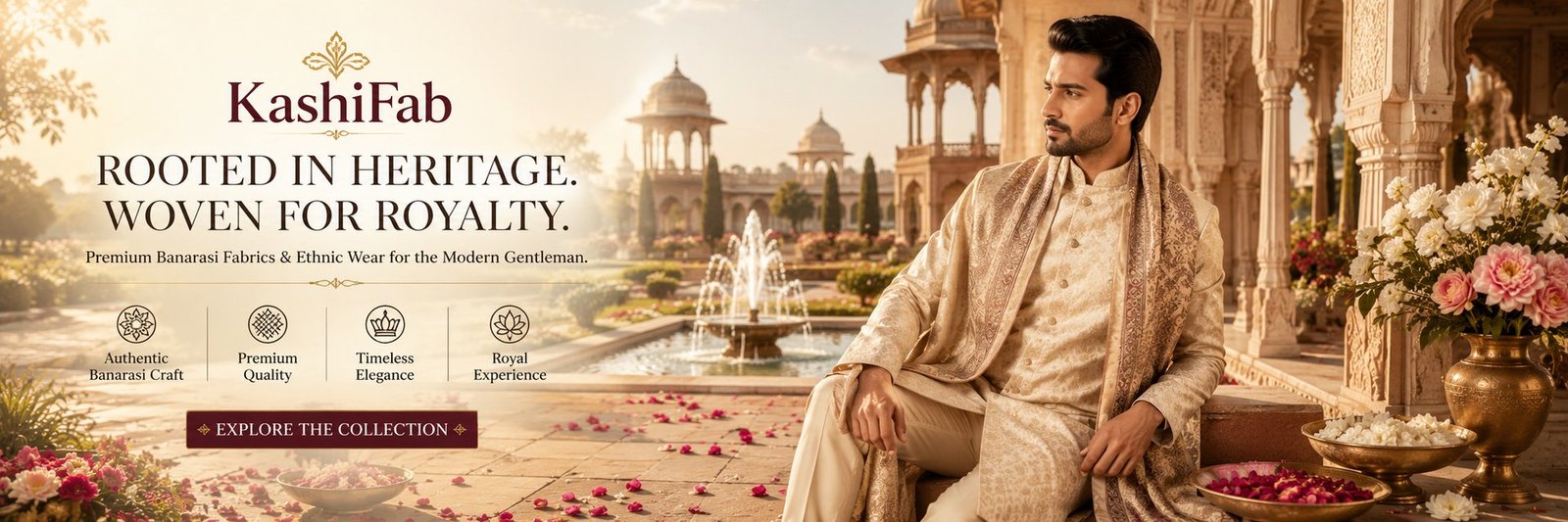 KashiFab Banarasi sherwani ethnic wear online — premium mens heritage collection
