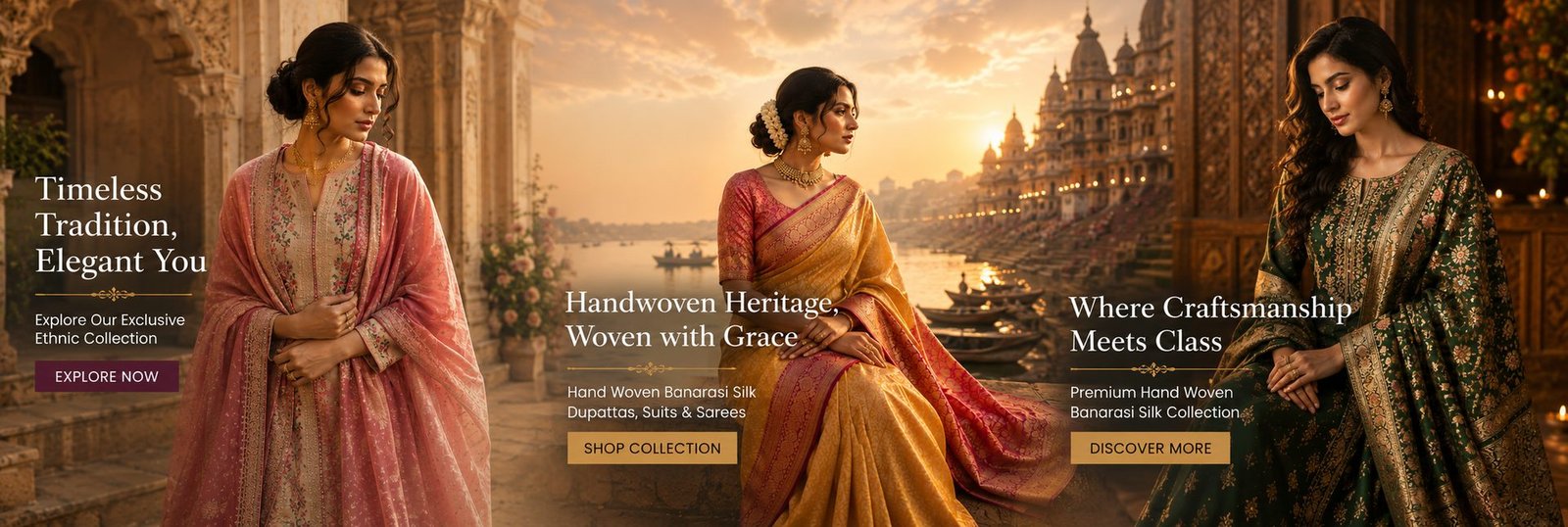 KashiFab Banarasi silk sarees suits and dupattas online — handwoven Varanasi ethnic collection