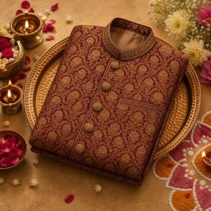 KashiFab Banarasi silk sherwani fabric online - groom edit Varanasi wholesale