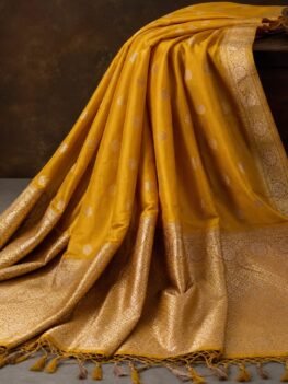 KashiFab handloom Banarasi silk saree online - festive mustard zari weave
