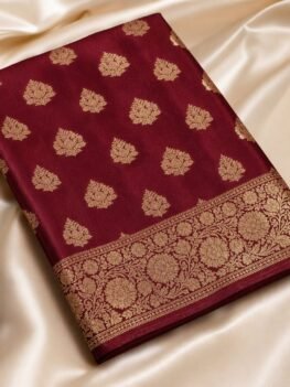 KashiFab Banarasi blouse fabric online — wine silk with zari
