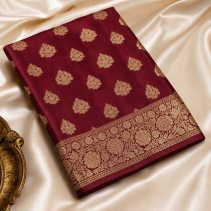 KashiFab Banarasi blouse fabric online — wine silk with zari