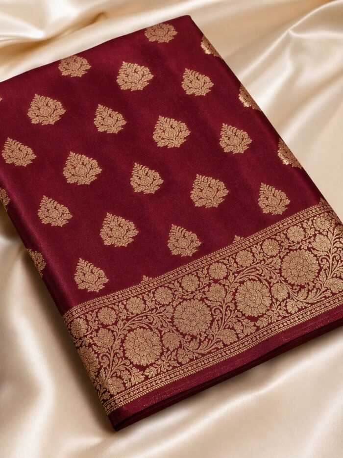 KashiFab Banarasi blouse fabric online — wine silk with zari