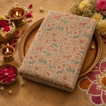 KashiFab cotton animal figure jacquard fabric online - Shikargah weave wholesale