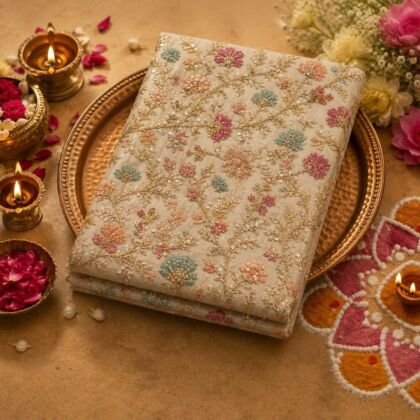 KashiFab embellished embroidery silk fabric wholesale - Banarasi ethnic base