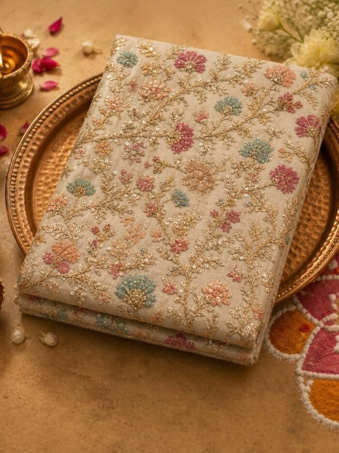 KashiFab embroidery embellished silk fabric wholesale KashiFab embellished embroidery silk fabric wholesale - Banarasi ethnic base