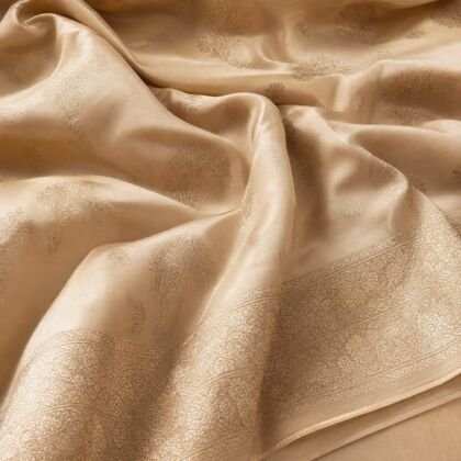 KashiFab spun Chiniya soft drape silk fabric online - champagne tone Banarasi silk