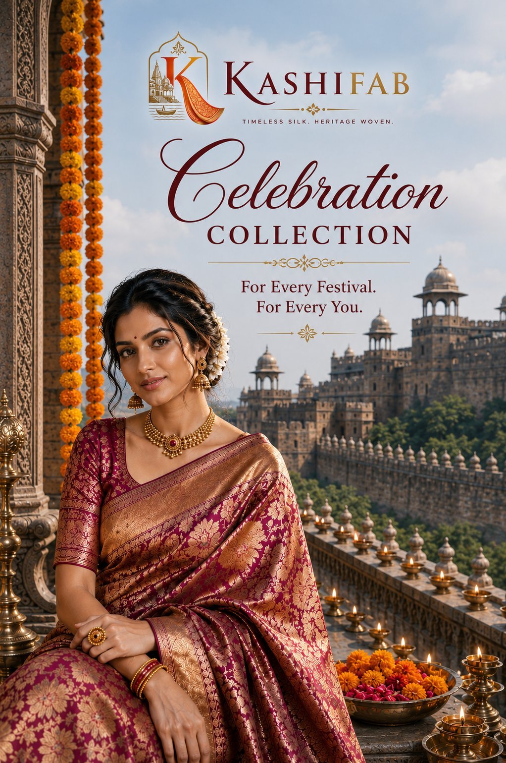 KashiFab festive collections Banarasi silk banner - wedding and celebration saree look