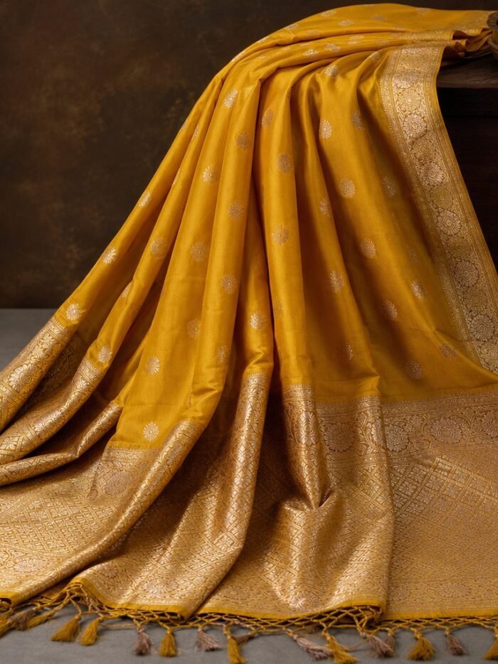 KashiFab handloom banarasi saree festive mustard KashiFab handloom Banarasi saree online — festive mustard Varanasi