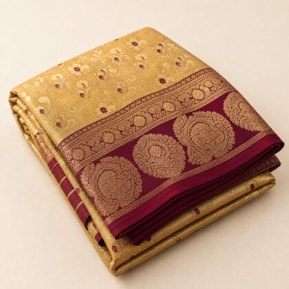 KashiFab Banarasi katan silk fabric wholesale — wedding gold Varanasi weave