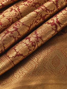 KashiFab Kimkhab brocade fabric wholesale — maroon gold Banaras