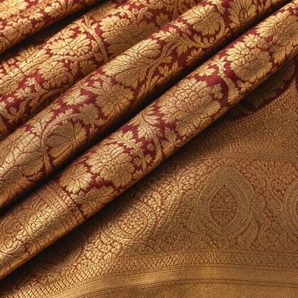 KashiFab Kimkhab brocade fabric wholesale — maroon gold Banaras