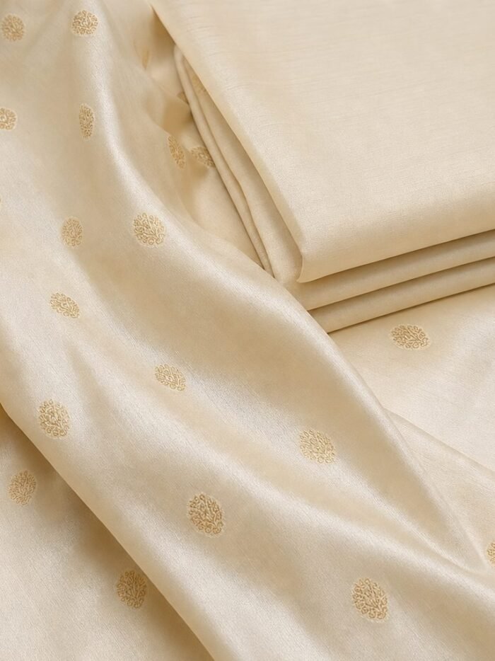 KashiFab Banarasi silk kurta fabric online — cream gold butis