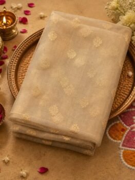 KashiFab organza kora saree online - ivory zari Banarasi sheer saree