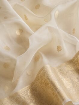 KashiFab organza silk fabric online — ivory zari Banaras weave
