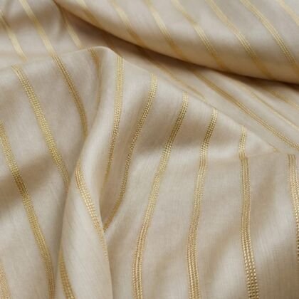 KashiFab satin stripe zari fabric online - ivory Banarasi silk ready to ship