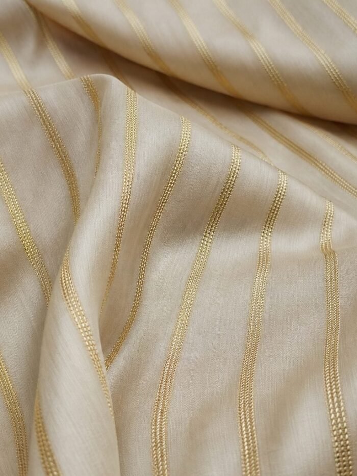 KashiFab satin stripe zari fabric online - ivory Banarasi silk ready to ship