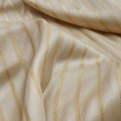 KashiFab satin stripe zari fabric online — ivory gold Banarasi