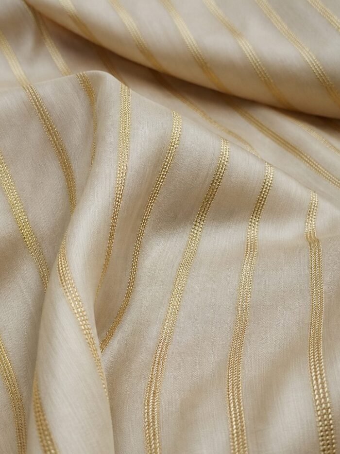 KashiFab satin stripe zari fabric online — ivory gold Banarasi
