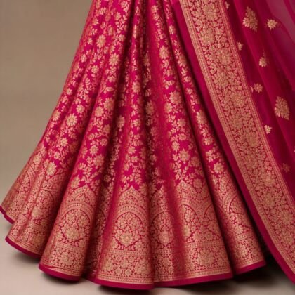 KashiFab wedding lehenga fabric online — magenta Banarasi brocade