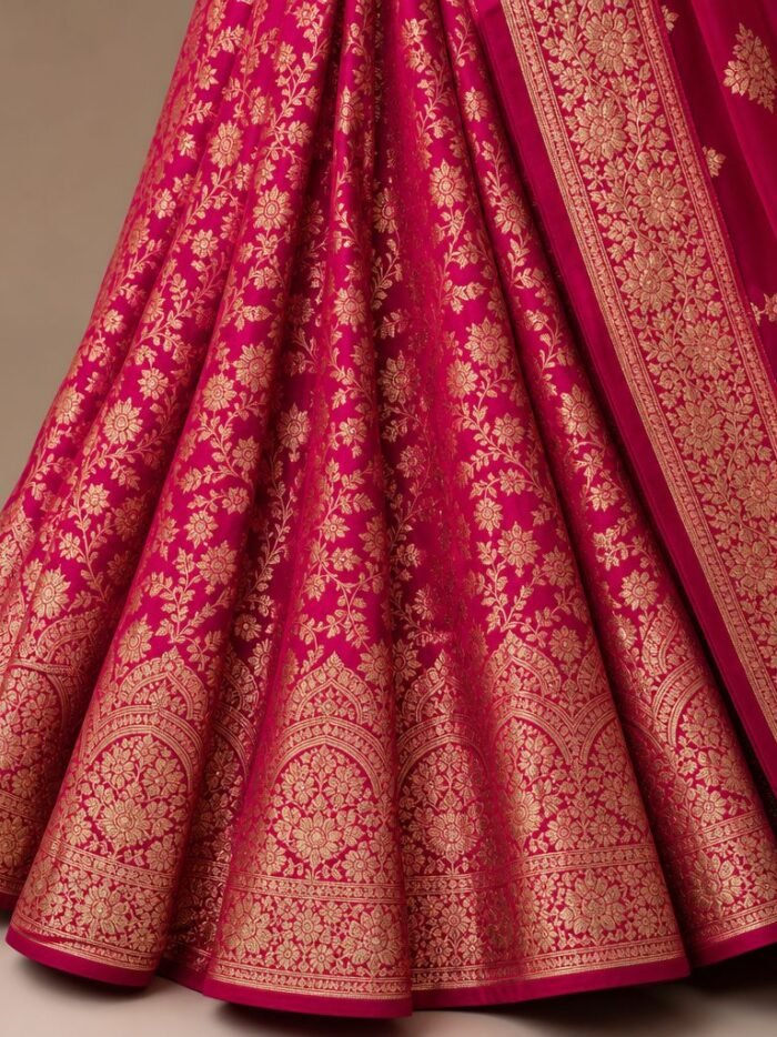 KashiFab wedding lehenga fabric magenta brocade KashiFab wedding lehenga fabric online — magenta Banarasi brocade