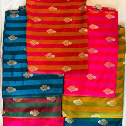 KashiFab satin stripe zari fabric yardage - Banarasi silk fabric design wholesale