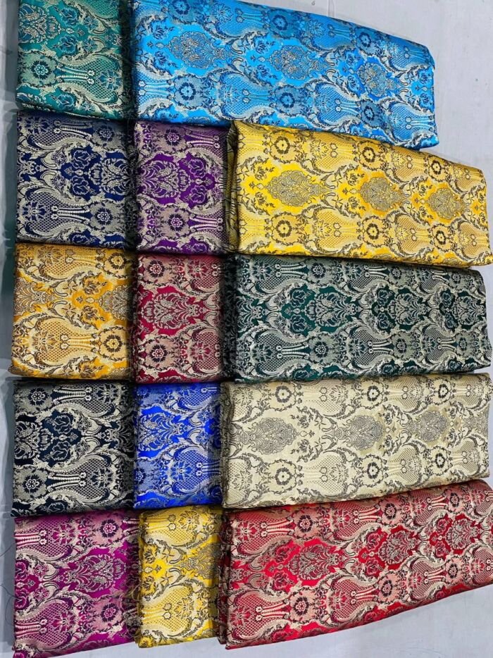 1 KashiFab satin brocade fabric yardage - Banarasi silk fabric design wholesale