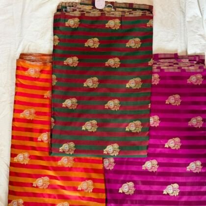 KashiFab satin stripe zari fabric yardage - Banarasi silk fabric design wholesale