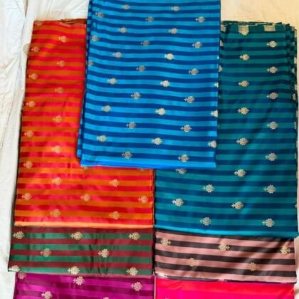KashiFab satin stripe zari fabric yardage - Banarasi silk fabric design wholesale