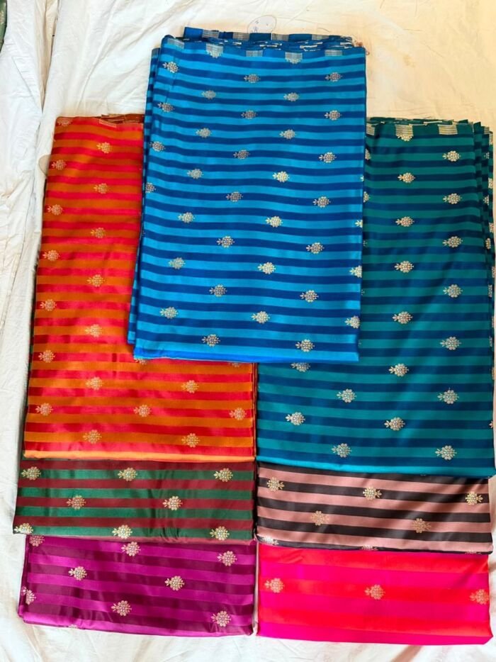 11 KashiFab satin stripe zari fabric yardage - Banarasi silk fabric design wholesale