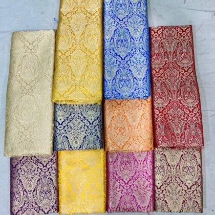 KashiFab satin stripe zari fabric yardage - Banarasi silk fabric wholesale metre