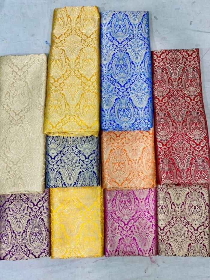 12. KashiFab satin stripe zari fabric yardage - Banarasi silk fabric wholesale metre