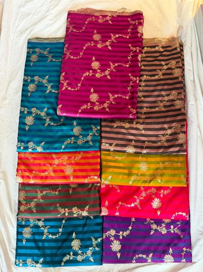 12 KashiFab satin stripe zari fabric yardage - Banarasi silk fabric design wholesale
