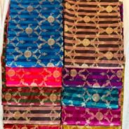 KashiFab satin stripe zari fabric yardage - Banarasi silk fabric design wholesale