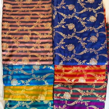KashiFab satin stripe zari fabric yardage - Banarasi silk fabric design wholesale