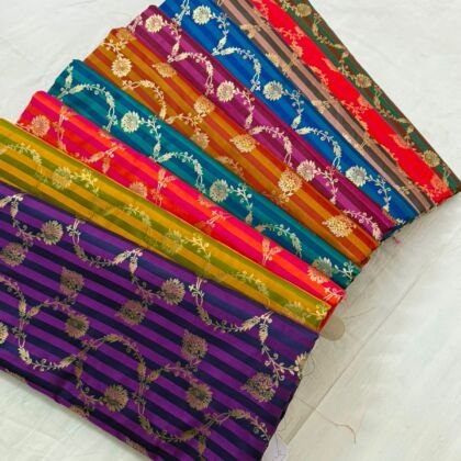 KashiFab satin stripe zari fabric yardage - Banarasi silk fabric design wholesale