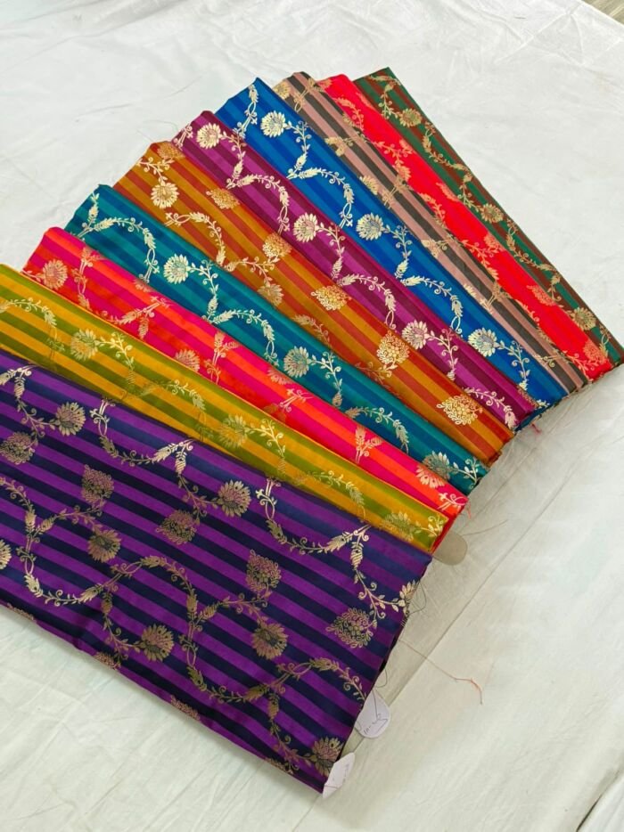 17 KashiFab satin stripe zari fabric yardage - Banarasi silk fabric design wholesale