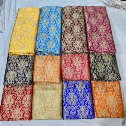 KashiFab satin brocade fabric yardage - Banarasi silk fabric design wholesale