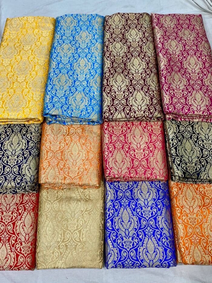 KashiFab satin brocade fabric yardage - Banarasi silk fabric design wholesale