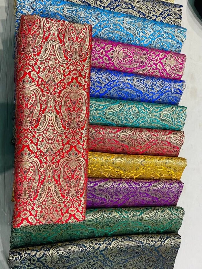3 KashiFab satin brocade fabric yardage - Banarasi silk fabric design wholesale