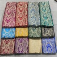 KashiFab satin brocade fabric yardage - Banarasi silk fabric design wholesale