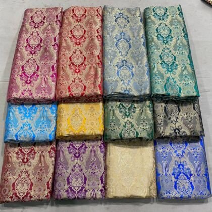 KashiFab satin brocade fabric yardage - Banarasi silk fabric design wholesale