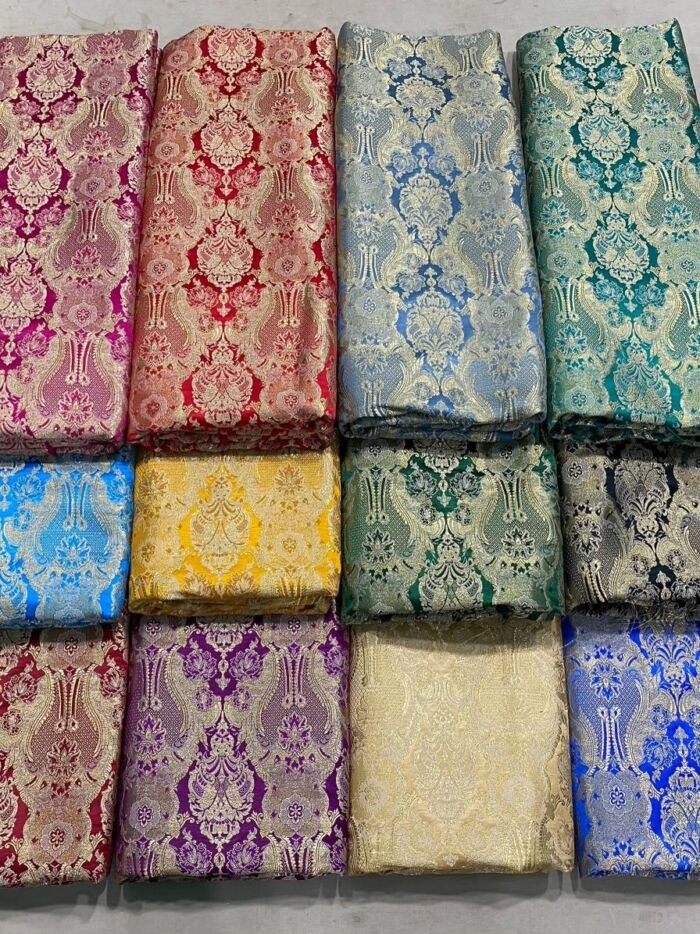 KashiFab satin brocade fabric yardage - Banarasi silk fabric design wholesale