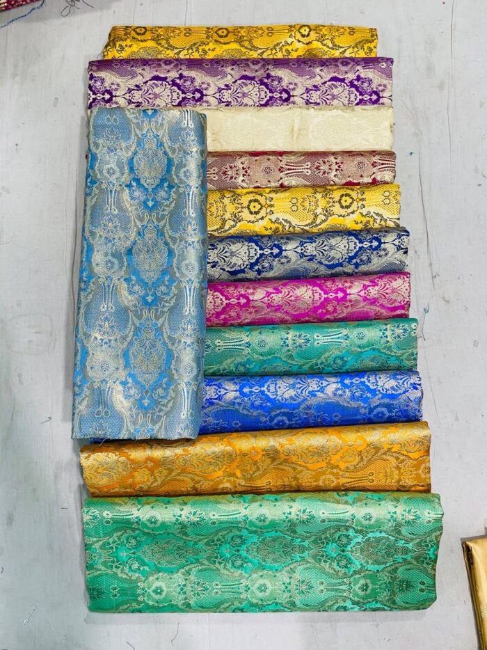 KashiFab satin brocade fabric yardage - Banarasi silk fabric design wholesale