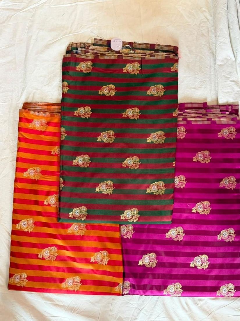 KashiFab Banaras Royale Stripes fabric swatch sample wholesale from Varanasi - authentic Banarasi silk