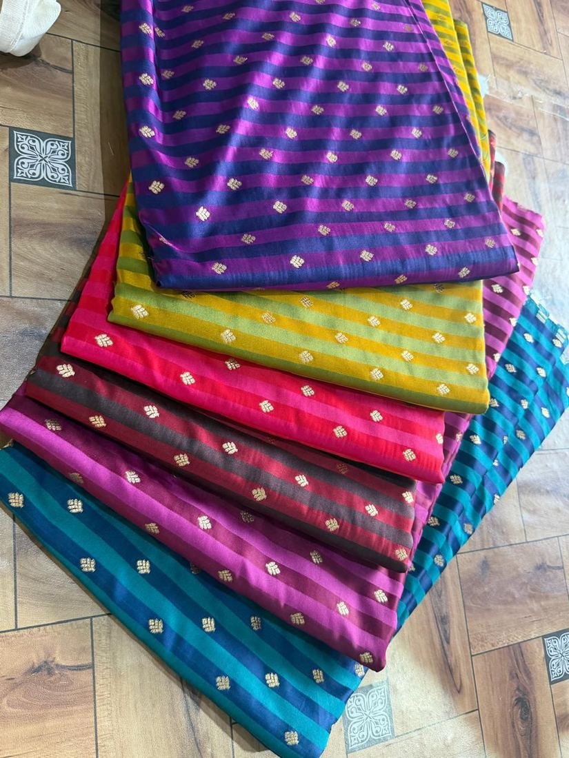 KashiFab Banaras Royale Stripes fabric swatch sample wholesale from Varanasi - authentic Banarasi silk