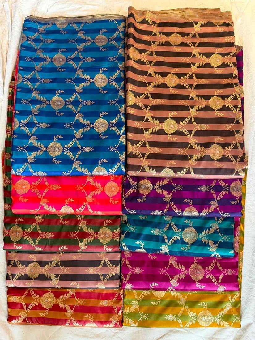 KashiFab Banaras Royale Stripes fabric swatch sample wholesale from Varanasi - authentic Banarasi silk