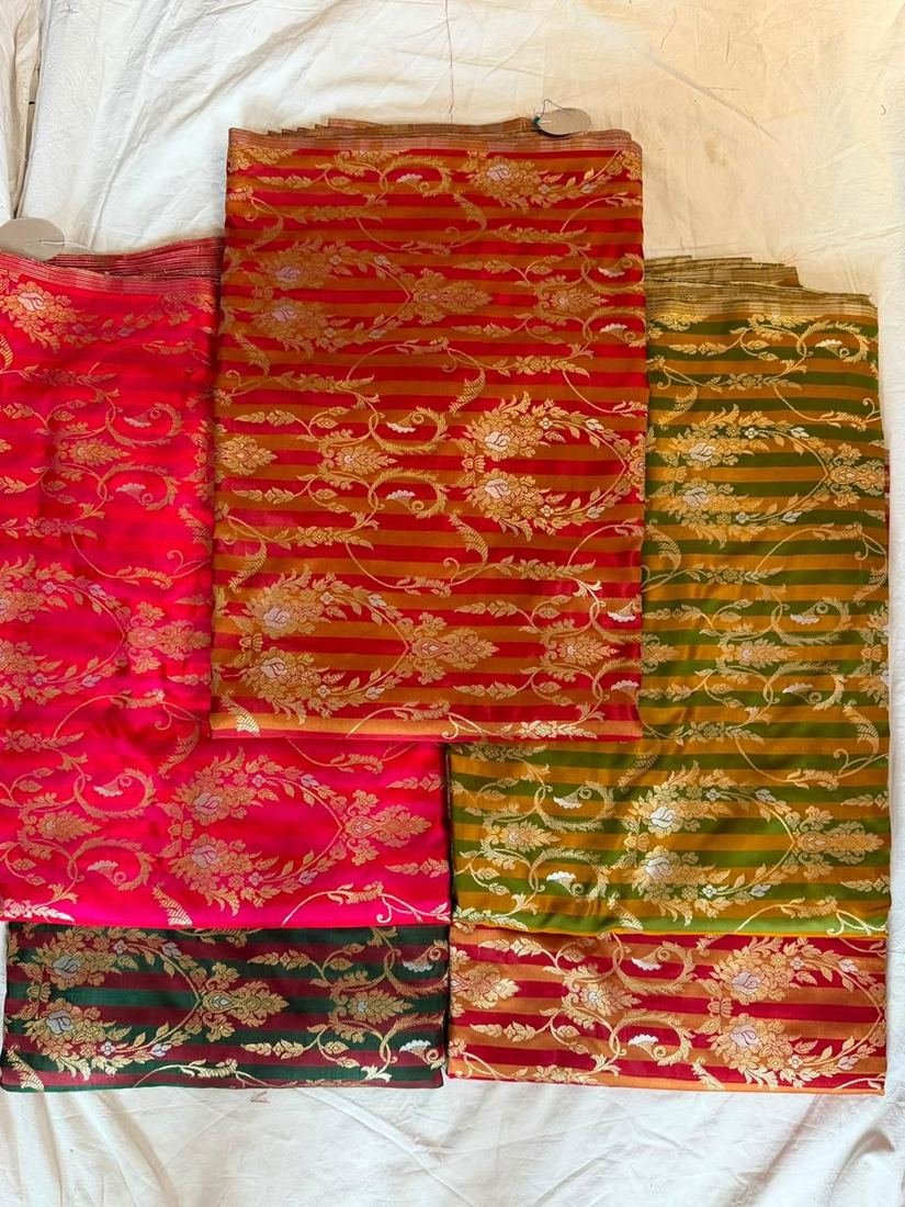 KashiFab Banaras Royale Stripes fabric swatch sample wholesale from Varanasi - authentic Banarasi silk
